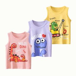Vest 2023 Summer Childrens Tank Top Girls Dinosaur Cartoon Tank Top Childrens and Boys Comfortable and Breathable UnderwearL2405