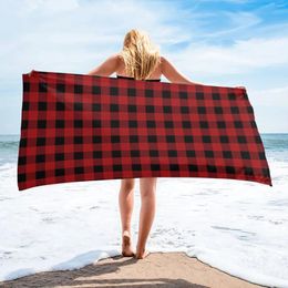 Towel Red And Black Check Microfiber 31x51inch Beach Absorbent Quick Dry Sand Control Essential For Swimming Fitness
