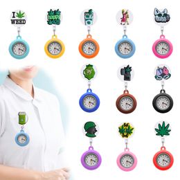 Pocket Watches New Green Plants 12 Clip Watch For Nurses Doctors Brooch Quartz Movement Stethoscope Retractable Fob Nurse Pin-On Clip- Ottfo