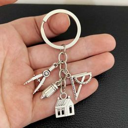 Keychains Lanyards New House key ring Compass Ruler Keychain Real Estate Architect Keychain Engineer Engineering Student Drawing gifts Y240510PI2R