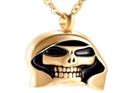 IJD9967 Cremation Jewelry for Ashes Skeleton Gold Skull Urn Necklace for Ashes Keepsake Memorial Pendant Locket for Women Men with6463341