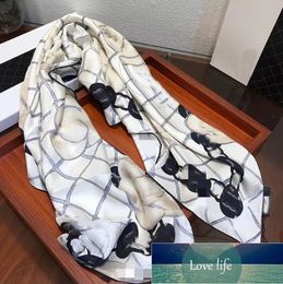 Simple Silk Scarf Letter Mulberry Silk Square Scarf Summer Shawl Black and White Letter Big Brand Dual-Use Large Kerchief