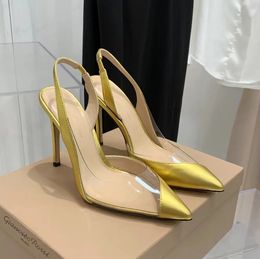 Donne di lusso con tacchi alti scarpe firmate sandali sandali pompe slingback da stiletto lacca lacca donna da donna da sera da sera a pancia trasparente muli in PVC con scatola