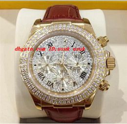 Brand New Men Watch 18k Yellow Gold Pave Diamond Dial 116509 Automatic mechanical movement leather Strap With Gift box3943471