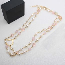 2024 Luxury quality charn long chain pendant necklace with pink Colour and white nature shell beads in 18k gold plated have stmap box PS3630B