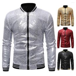 Men's Jackets Men Dance Wear Jacket Sequin Stand Collar With Shiny Long Sleeves Slim Fit Zipper Closure Cardigan For Stage Show