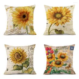 Pillow Flower Cover Rustic Yellow Sunflower Watercolour Floral Plant Living Room Sofa Car Decor Linen Pillowcase 18x18 Inch