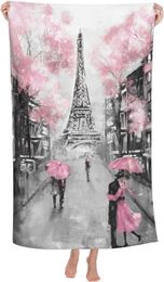 Towel Microfiber Eiffel Tower Beach Vintage With Cherry Flower And Lovers Bath Sand Proof Absorbent