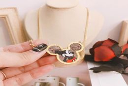 Fashion Women 18K Gold Plated Stainless Steel Necklace Designer Cartoon Necklaces Choker Letter Pendant Chain Crystal Cubic Zircon9614685