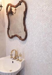 Natural super white pearl shell mosaic kitchen tile herringbone arrangement bathroom background wall Tiles7778309