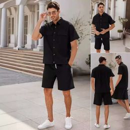 Solid Colour workwear shirt, sports and leisure set, fashion trend shorts, short sleeved men's set M515 65