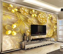 Wallpapers Custom 3d Wallpaper Mural Jewellery Floral Gold TV Background Wall Luxury Home Decor Papel Vinilo Autoadhesivo Para Muebles