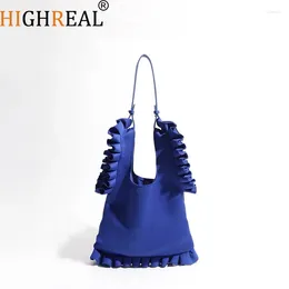 Drawstring Korean Style Large Capacity Shopping Handbags For Women Chic Folded Knit Pleated Bags Female Fashion Stripe Panelled Tote Bag
