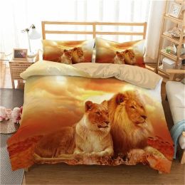 Sets Boniu 3d Lion And Tiger Bedding Set Home Textiles Animals Duvet Cover Microfiber Bedclothes Living Room Decor Bedspread 201119