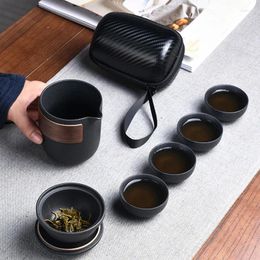 Teaware Sets MCJ Black Crockery Ceramic Teapot Teacups A Tea Portable Travel With Bag Chinese Set