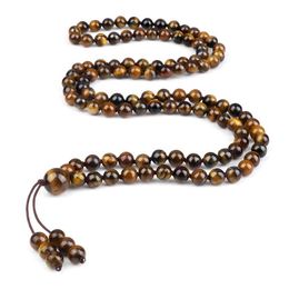 Beaded Necklaces 108 Natural Stone Fire Agate Black Agate Bead Bracelet Necklace for Mens Multicolor Tiger Eye Necklace for Womens Malachite Prayer Jewelry d240514