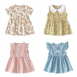 Girl's Dresses Sanlutez floral baby dress summer short sleeved holiday casual childrens clothing d240515