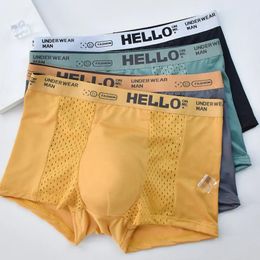 Underpants Summer Man Breathable Comfortable Sports Panties Mid Waist Shorts Hollow Ice Silk Men's Boxers Underwear Letters