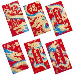 Gift Wrap 6pcs Chinese Year Luck Red Envelopes 2024 Dragon Money Pocket Traditional Embossed Bag Kid