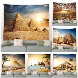 Tapestries Vintage Egyptian Pyramid Tapestry Wild Animals Tropical Palm Trees Nature Landscape Bedroom Living Room Wall Hanging Decoration