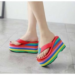 Wholesale 2024 Women Flip Flops Sandals New Thick Bottom Platform Slippers Slope Beach Female Rainbow Colourful Slipper G5sl# 6c7b