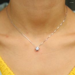 Pendants 2024 925 Sterling Silver Simple Cute Tiny Cz Star Charm Pendant Chain Necklace 2 Colour For Women Wedding Gift