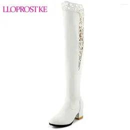 Boots Lloprost Ke Winter Sexy Long Lace Shoes Woman Over-the-knee High Ladies Thick Heel Warm Fashion Round Toe D416