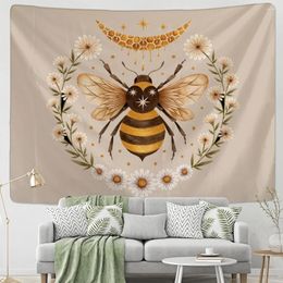 Tapestries Bee Tapestry Wall Daisy Flower Bohemian Hippie Witchcraft Divination Living Room Bedroom Home Decor