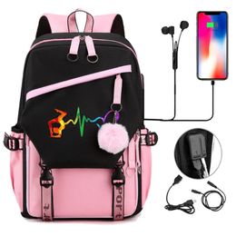 Backpack Bags For Women Gymnastics Heartbeat Watercolour Print Girls Shoulder Bag Usb Port School Teenager
