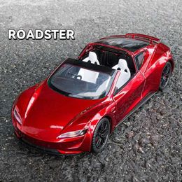 Diecast Model Cars 1 24 Tesla sports car convertible alloy sports car model die-cast metal toy concept car model simulated sound and lighting childrens gifts