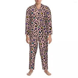 Home Clothing Animal Print Pyjama Sets Autumn Pink Leopard Spots Cute Leisure Sleepwear Man Two Piece Casual Oversized Design Nightwear Gift