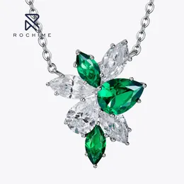 Chains Rochime Fashion Luxury Cluster Green Red Diamond Necklace Pendant 925 Silver Womens Fine Zircon Jewellery Necklaces