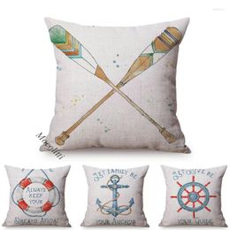 Pillow Nautical Style Square Cover Nordic Water Colour Ocean Anchor Cotton Linen Home Decoration Sofa Chair Cases Cojines