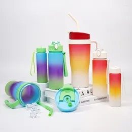 Water Bottles Gradient Cup With HandleStraw Bottle Leakproof Portable Travel Mug LCE Coffee Frosted Car Holder