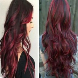 Wigs 100% Free shipp New High Quality Fashion Picture full lace wigs>>Fashion Women's Wigs 70cm Red Wine Medium Long Wavy Anime Cosplay