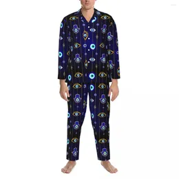 Home Clothing Hamsa Hand Print Sleepwear Autumn Evil Eye Away Casual Oversized Pyjama Set Men Long-Sleeve Kawaii Night Design Nightwear