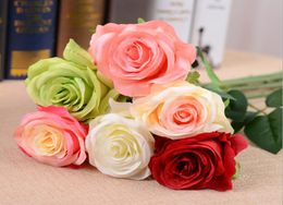 Whole 200PCS 205inch Artificial white pink rose bouquets real look silk rose Flowers 7 color mix decorative el Wedding Hom4200929