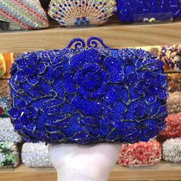 Evening Bags Women Blue/Pink/Green Flower Crystal Clutch Bag Purses Bridal Wedding Party Rhinestone Handbags