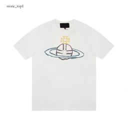 viviane westwood shirt Wests Wood Tshirt West Wood Empress Dowager Vivienne Saturn Graffiti Embroidery Loose Fitting Men's and Women's T-shirt Short Sleeve 897