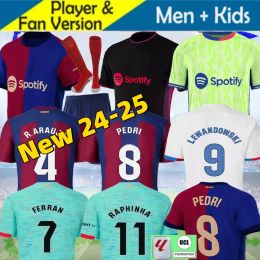Size 16-4XL 23 24 25 LEWANDOWSKI Soccer Jersey GAVI R. ARAUJO Camiseta De Futbol PEDRI FERRAN 2024 ANSU FATI RAPHINHA Men Football Shirts Kids Kits