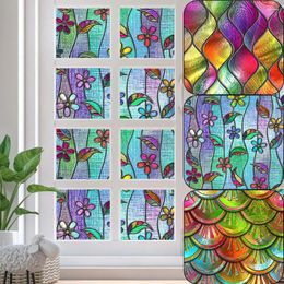 Window Stickers American Green Leafy Flower Film Stained Glass Foil Self Adhesive Static Cling Sticker Drop-