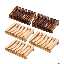 Soap Dishes Natural Bamboo Wooden Plate Tray Holder Box Case Shower Hand Washing Soaps Holders Drop Delivery Home Garden Bath Bathro Dhh07