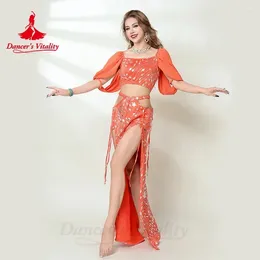 Stage Wear Belly Dancer Costume For Women Half Sleeves Top Printing Long Skirt 2pcs Adult Oriental Dancing Performance Clothing