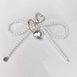 Delicate Elegant Pearl Beaded Key Chain Handmade Bow Shaped Keyring Heart Keychain Ornament Pearl Decoration For Bags