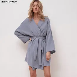 Home Clothing NHKDSASA Light Robes For Coverage Long Sleeve Cotton Robe With Sashes Grey Dresses Bathrobe Female Dressing Weeding Gown
