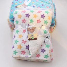 Blankets Stars Baby Blanket Coral Fleece Cartoon Double Layer Receiving Swaddle Envelope Stroller Wrap For Bedding Set