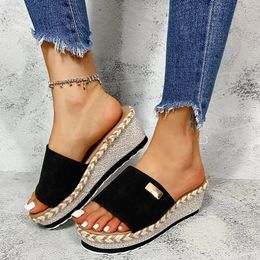 Summer Wedges Slippers Platform High Heels Women Slipper Ladies Outside Shoes Basic Clog Wedge Slipper Flip Flop Sandals 240515