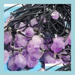 Pendant Necklaces Fashion Simple Lavender Amethyst Rough Stone Irregar Necklace Women Holiday Gift Jewellery Accessories Wholesale Drop Dhurb