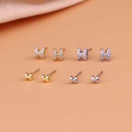 925 Silver Needle Mini Invisible Letter H Three-dimensional Full Diamond Stud Earrings Female Niche Design Sense Light Luxury Premium Ear Bone Studs