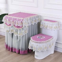 Toilet Seat Covers 3pcs Set European High-End Fabric Lace Three-Piece Automatic Roller Washing Machine Cover Mat Household